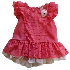 Little Lass Girl's 4T Peach And White Laser Cut Shirt